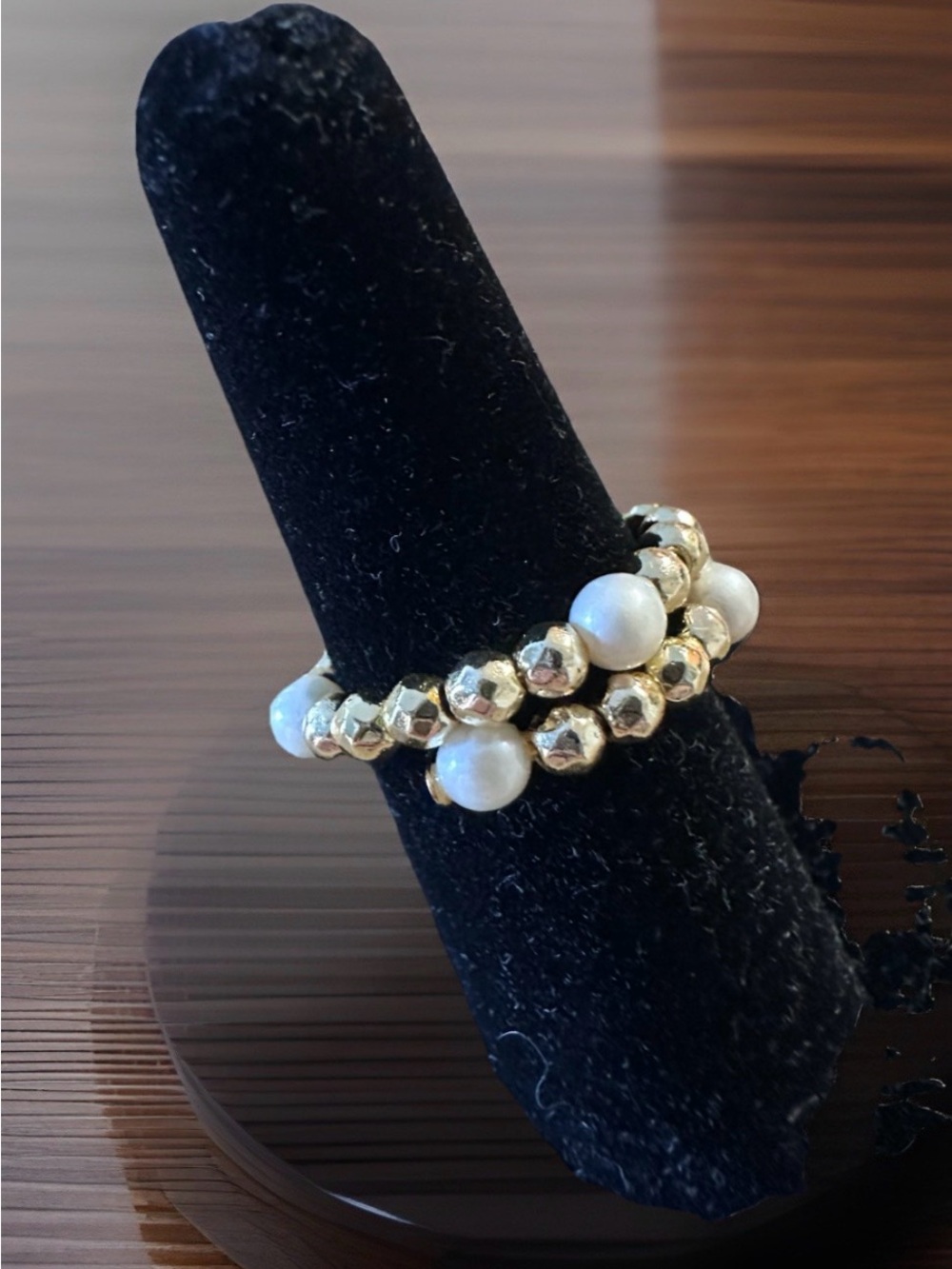 Gold Beaded Pearl Stackable Ring - Women Jewelry